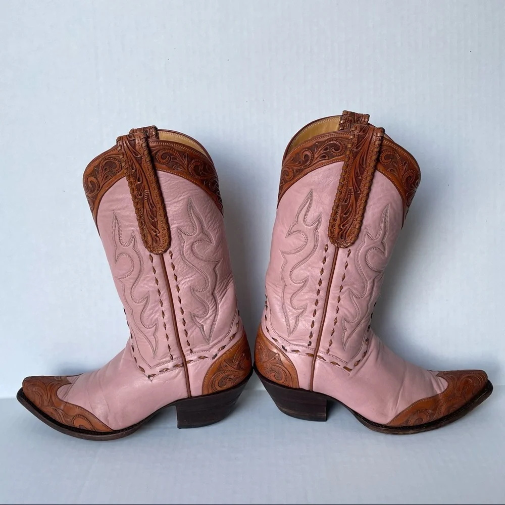 Back at The Ranch Santa Fe Saddle 12” Calf Skin Tooled Western Cowboy Boots Sz 6 - Picture 9 of 13